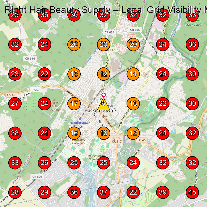 Right Hair Beauty Supply GeoGrid visibility map for Swimming Pool Contractor in Hackettstown